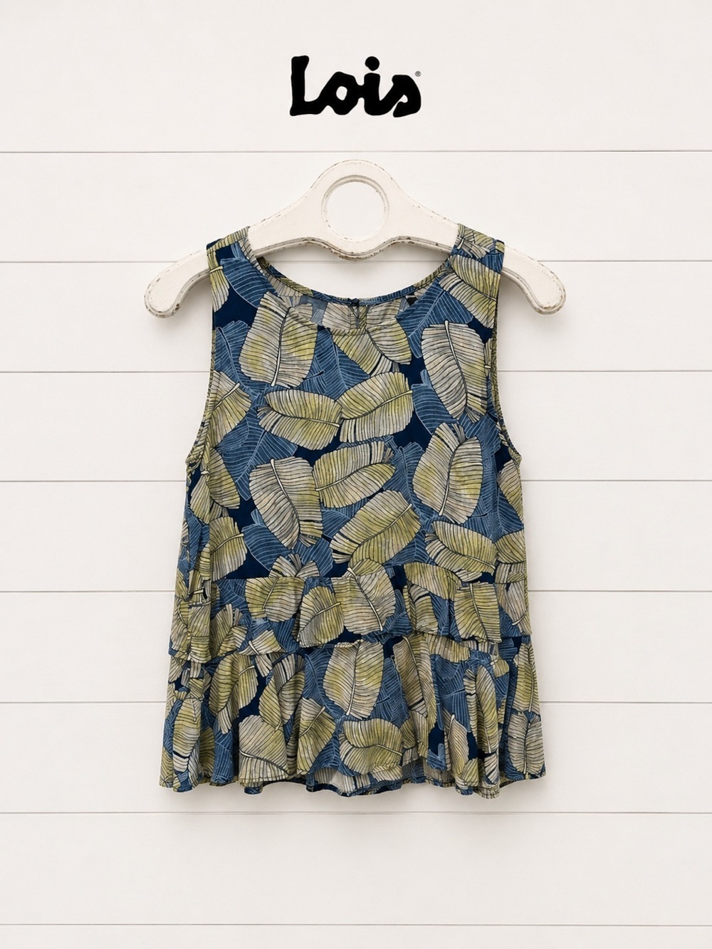 LOIS Tropical Print Sleeveless Ruffle Top – Size M